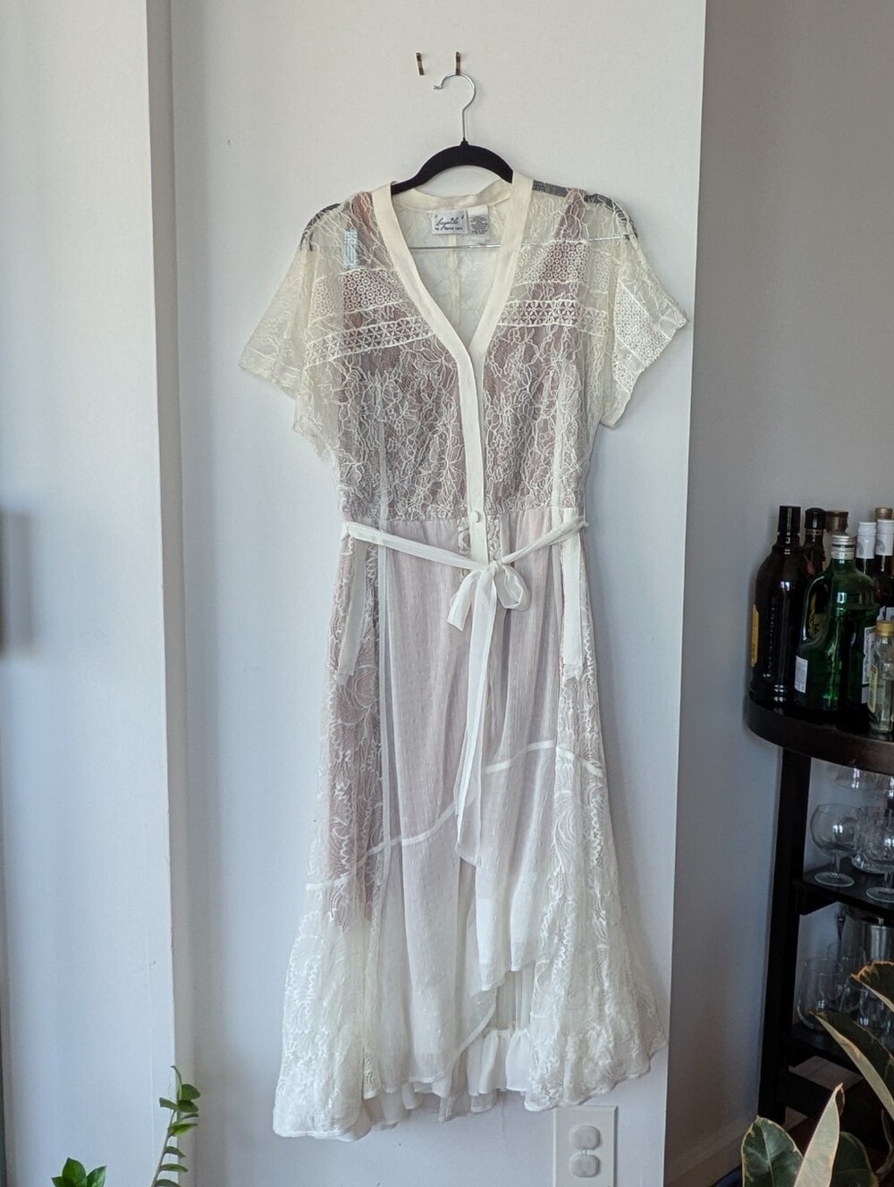Sheer Lace Button-Front Midi Dress - White